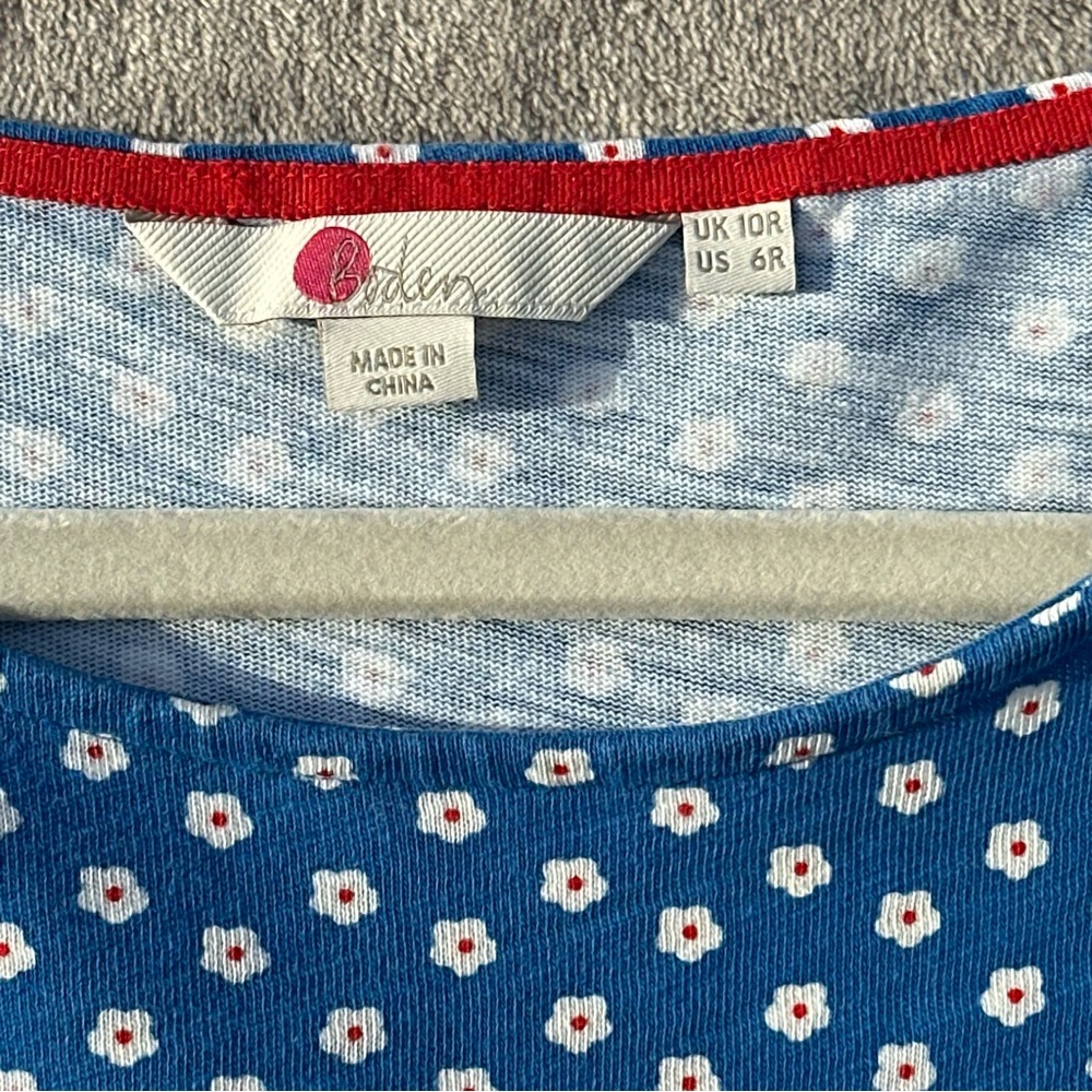 Boden Daisy Print Phoebe Cotton Sheath Dress US 6 Blue Pockets Knee Length Polka - Picture 7 of 15